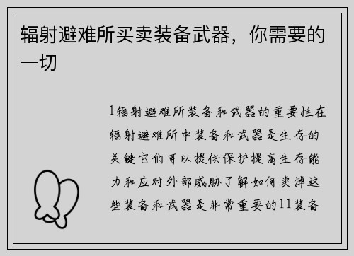 辐射避难所买卖装备武器，你需要的一切